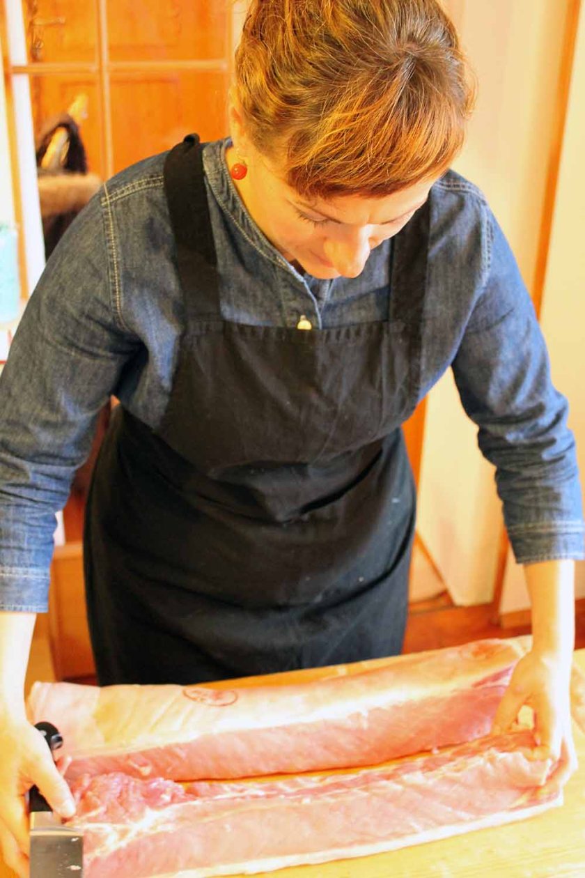 richtige Speckstücke schneiden