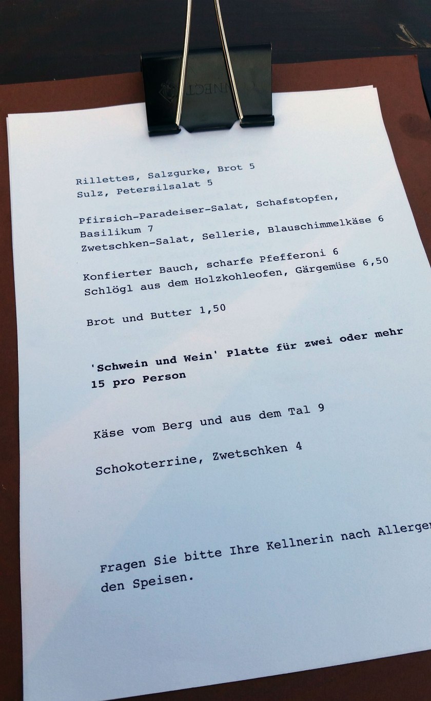 die überschaubare Speisekarte